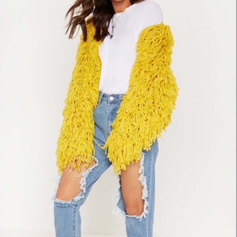 NWT Pretty Little Thing Shaggy Yellow Cardigan